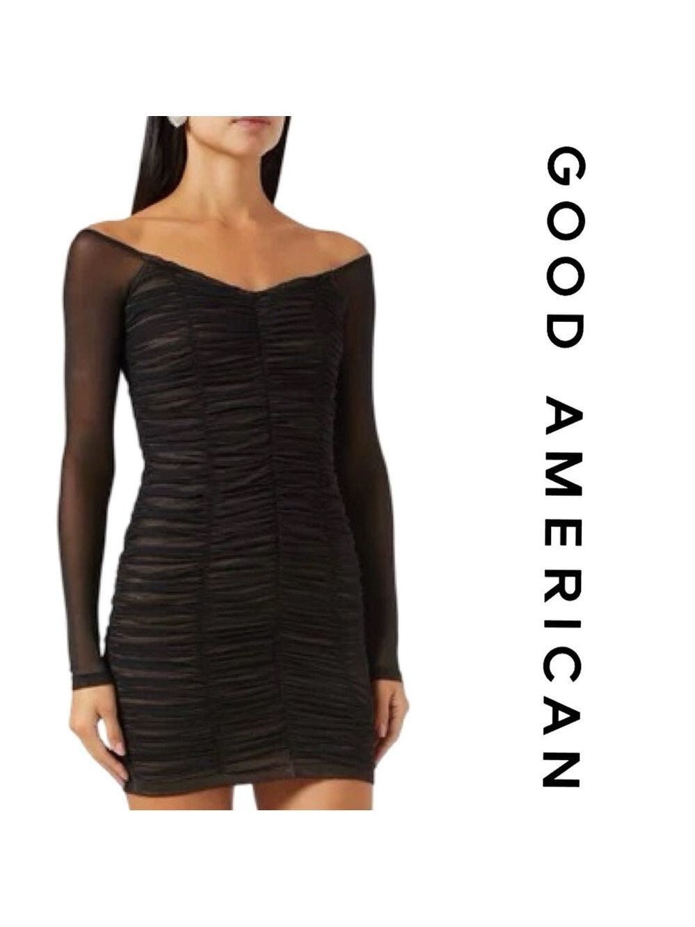 NWT $129 GOOD AMERICAN
Ruched Off-shoulder Mini Dress in Mesh -Small - Picture 13 of 13